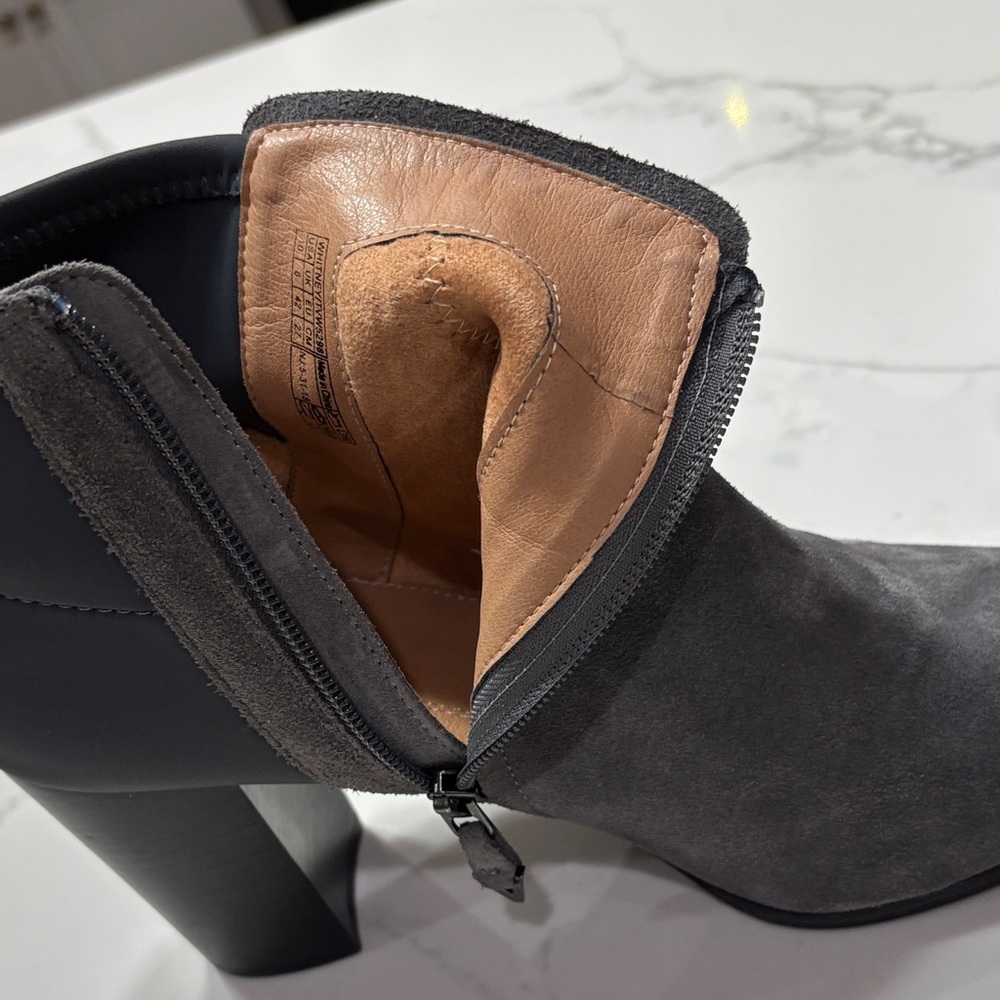 Vionic Gray Suede Ankle Booties with Black Heel - Picture 14 of 15